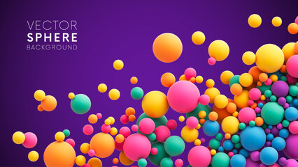 Abstract composition with many colorful random flying spheres. Colorful rainbow matte soft balls in different sizes. Vector background © 3d_kot