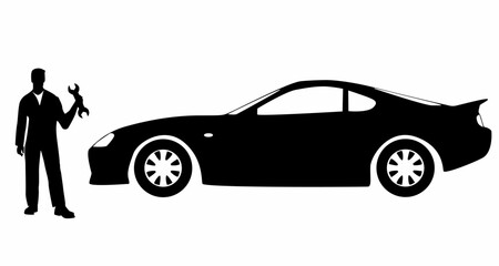 Fototapeta na wymiar Car repair silhouette vector icon.
