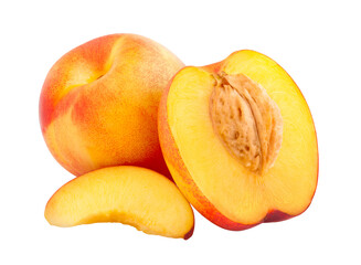Naklejka na ściany i meble Peach, Nectarine, isolated on white background, full depth of field