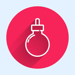 White line Bomb ready to explode icon isolated with long shadow. Happy Halloween party. Red circle button. Vector