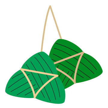 Strings of zongzi Dragon Boat Festival Traditional Rice Dumplings Wrapped in Bamboo Leaves Hand-Drawn Illustration