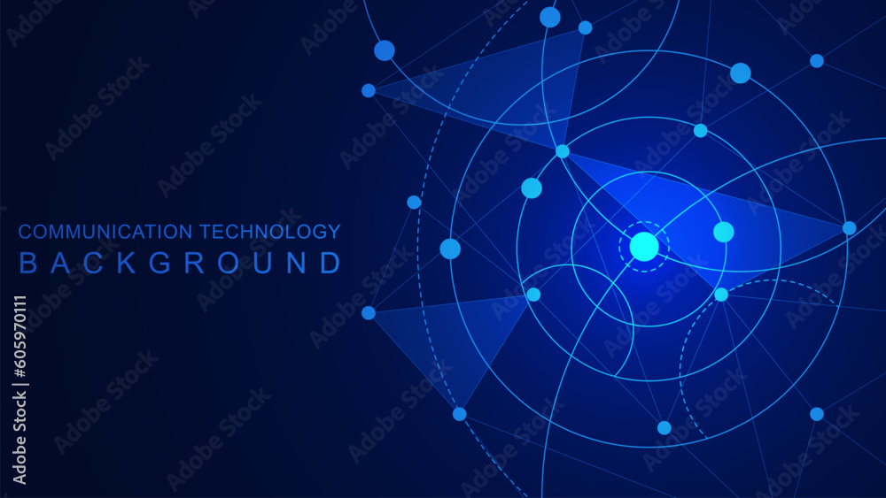 Poster geometric circuit dots and lines connection for communication technology and social network concept 