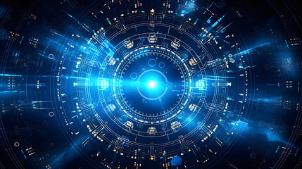 Obraz premium Abstract dark blue technical background. Technology background with line and dot particles surface. Futuristic digital innovation background vector illustration. Generative Ai