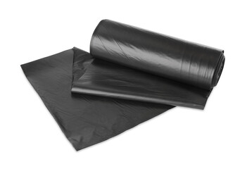 Roll of black garbage bags isolated on white