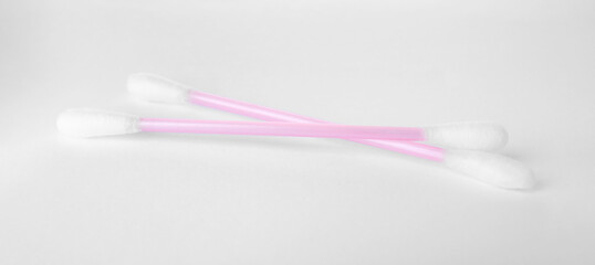 Clean cotton buds isolated on white. Hygienic product