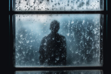 person's silhouette behind a window, symbolizing the isolation. generative AI