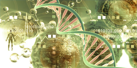 DNA strand on scientific background. 3d illustration