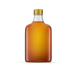 Flint Flask Flat Liquor Bottle With Amber Liquid 3D Rendering