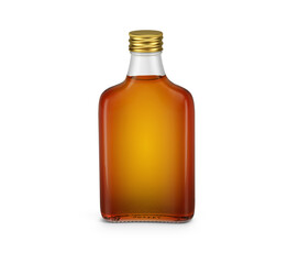 Flint Flask Flat Liquor Bottle With Amber Liquid 3D Rendering