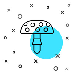 Black line Amanita muscaria or fly agaric hallucinogenic toadstool mushroom icon isolated on white background. Spotted poisonous mushroom. Random dynamic shapes. Vector