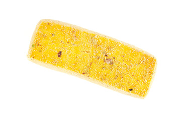 One Sweet and tasty Pistachio cookie or butter Pista bakery cookie. on a white background. Top-down view. Food Flat lay.