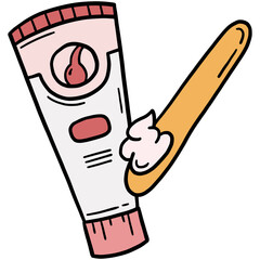Depilation and hair removal cream in a tube with a spatula, doodle cartoon icon