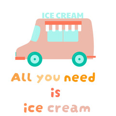 vector poster with car that sell ice cream