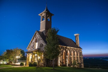 Chapel of the Ozarks at Big Cedar Lodge at sunset in Ridgedale, Missouri.