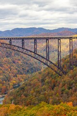 Beautiful shot of a colorful autumn landscape with a bridge in New River Gorge National Park