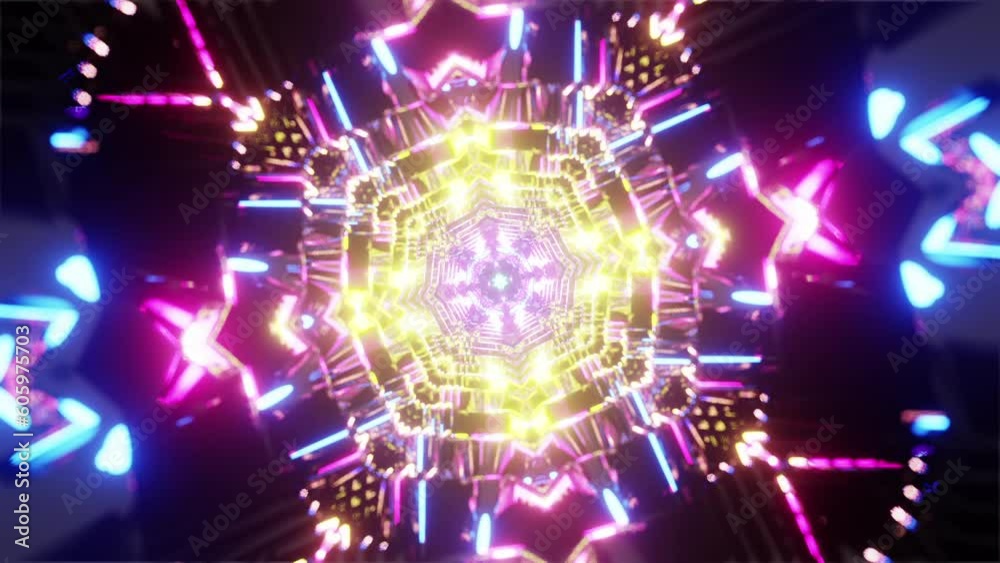 Canvas Prints 3d illustration glowing neon tunnel in star shape with loop futuristic wallpaper background