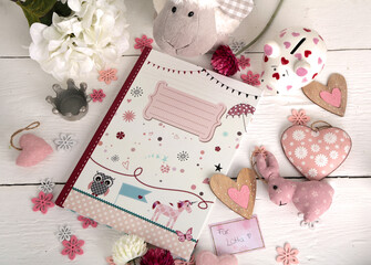 Baby Buch als Geschenk für Eltern für die ersten Lebensjahre in rosa, pink und weiß