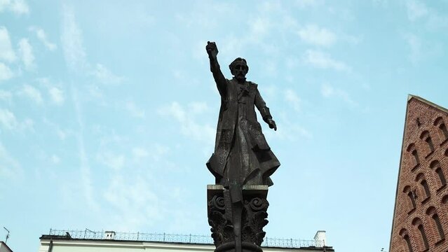 Piotr Skarga statue monument located at St. Mary Magdalene Square. High quality FullHD footage