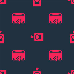 Set Love diary and Perfume on seamless pattern. Vector