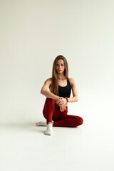 Obraz premium fitness and yoga girl on a white background