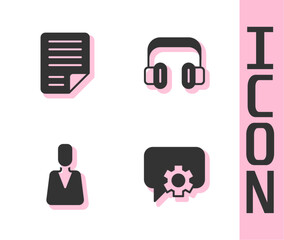 Set Telephone 24 hours support, File document, Employee and Headphones icon. Vector