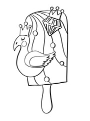 contour line illustration sketch food ice cream sundae on a stick summer mood with flamingo bird design element for coloring book cover print stickers and media