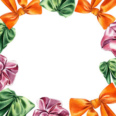 Watercolor bows frame. Isolated illustration on white background - 605977785