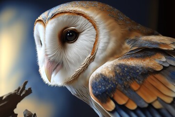 Common barn owl( Tyto albahead) close up, hyperrealism, photorealism, photorealistic