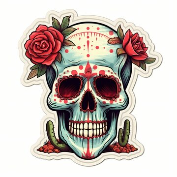 Day Of The Dead Skull illustration. Generative AI