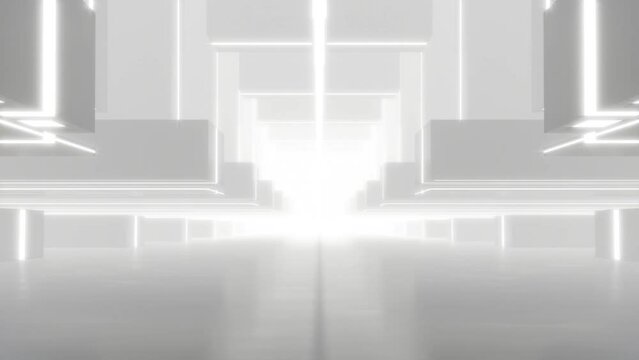 3d rendering of abstract white cube futuristic geometry tunnel architecture, loop animation.