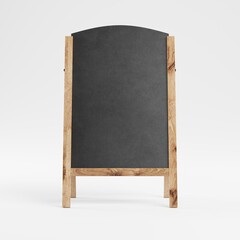 Advertising Wooden Black Cafe Chalkboards. Front view. Isolated on white background mock-up. Realistic 3d render.	