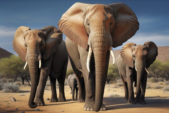 Elephants of Tsavo, hyperrealism, photorealism, photorealistic