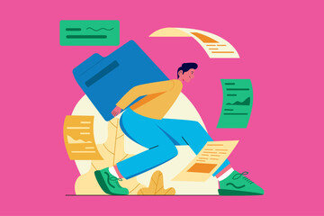 Men carrying files and folders full of documents flat illustration