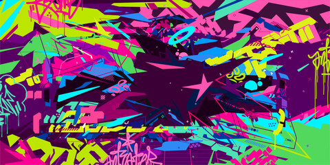Futuristic Metaverse Cyber Colorful Abstract Urban Street Art Graffiti Style Vector Illustration Template Background