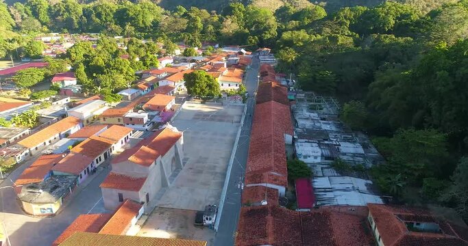 Aerial scenic view of tropical small village famous by cacao plantations,  Chuao Venezuela 