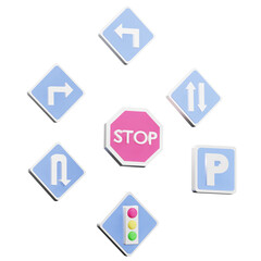 3d rendering traffic signs illustration with transparent background