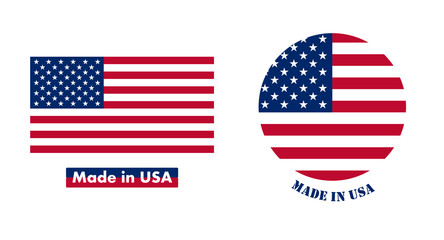 USA Flag Vector Made in USA Icon Circle and Rectangle Banner Made in USA American Flag Logo Vector