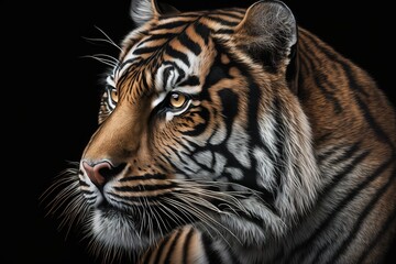 Fototapeta na wymiar Tiger with a black background, hyperrealism, photorealism, photorealistic