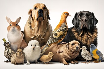 Large Group of Pet Animals Together, hyperrealism, photorealism, photorealistic