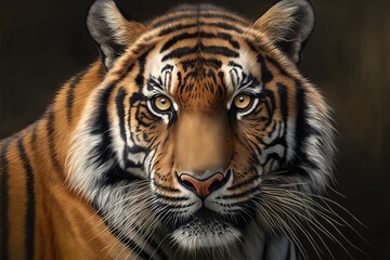 Portrait of young bengal tiger, Closeup head Bengal tiger, Male of Bengal tiger closeup, hyperrealism, photorealism, photorealistic