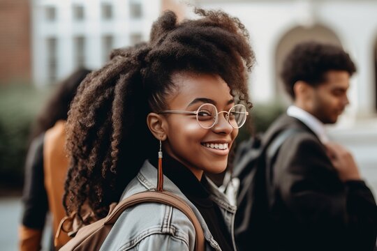 Female student going for class in high school. Generative AI