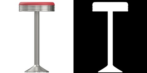 3D rendering illustration of a floor mounted fixed diner stool