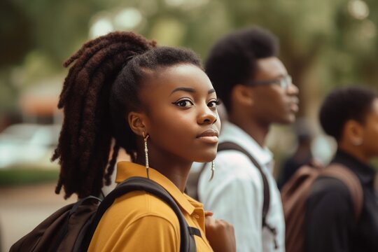 Female student going for class in high school. Generative AI