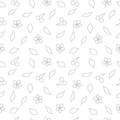 Pattern with cherry fruit, flower and leaves without background