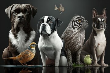 Groupe d'animal domestiques, hyperrealism, photorealism, photorealistic