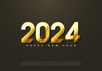 with beautiful gold paper background for 2024 new year celebration. vector premium design.