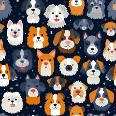 Obraz premium Seamless tileable pattern with cute cartoon dog faces wallpaper