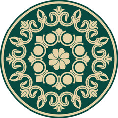 Vector golden and green round turkish ornament. Endless ottoman national circle.