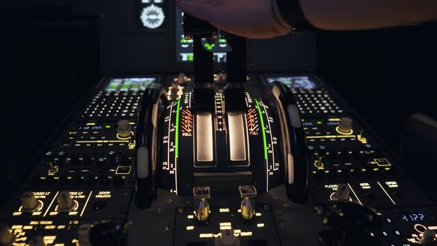 Pilots driving inside a plane for a flight simulator on an airport runway