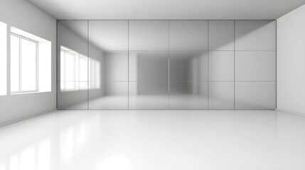 Futuristic white architecture design background. White empty room with glass wall, Construction Concept. Generative AI illustration